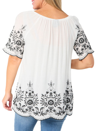 Thumbnail 4: LIV LOS ANGELES Women's Short Sleeve Embroidered Top 