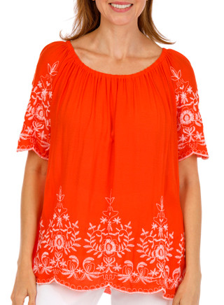 Thumbnail 5: LIV LOS ANGELES Women's Short Sleeve Embroidered Top 