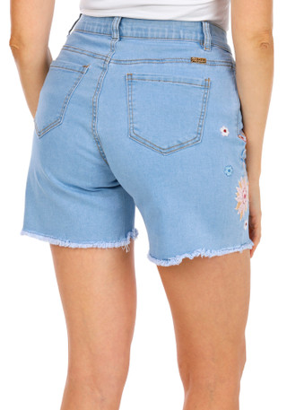 Thumbnail 3: Stella Parker Women's Embroidered Floral Denim Shorts 