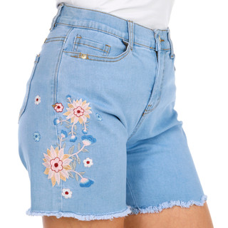 Thumbnail 5: Stella Parker Women's Embroidered Floral Denim Shorts 