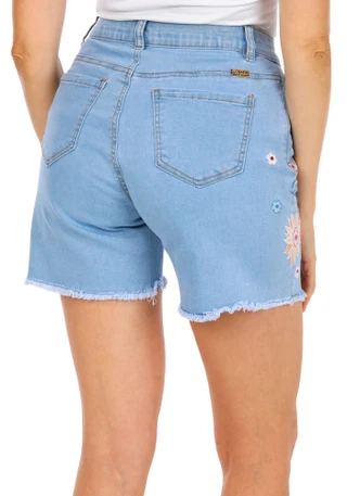Thumbnail 2: Stella Parker Women's Embroidered Floral Denim Shorts 