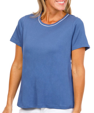 Thumbnail 1: Coral Bay Petite Short Sleeve Piped Neck Top  