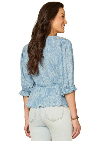 Thumbnail 3: Democracy Womens Tencel Print Peplum Top 