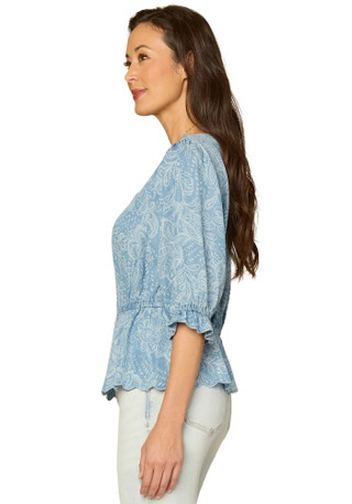 Thumbnail 3: Democracy Womens Tencel Print Peplum Top 