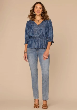 Thumbnail 6: Democracy Womens Tencel Print Peplum Top 