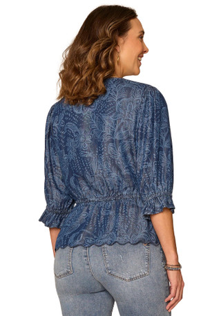 Thumbnail 7: Democracy Womens Tencel Print Peplum Top 
