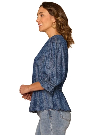 Thumbnail 8: Democracy Womens Tencel Print Peplum Top 