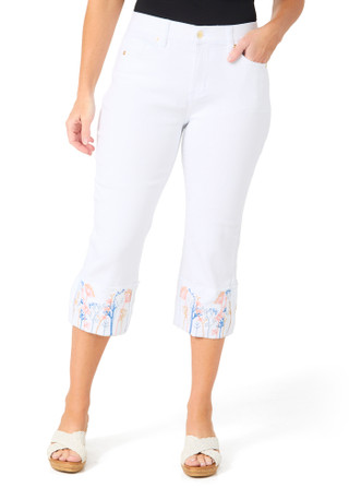Thumbnail 1: Stella Parker Petite Embroidered Hem Slim Fit Mid Rise Capris 