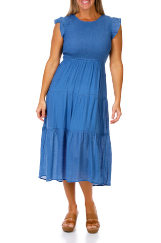 Thumbnail 1: Blu Pepper Juniors Smocked Top Tiered Midi Dress 