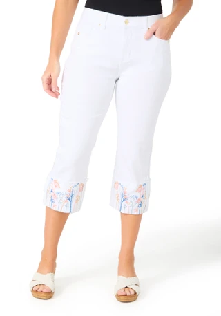Thumbnail 2: Stella Parker Women's Embroidered Hem Slim Fit Mid Rise Capris 
