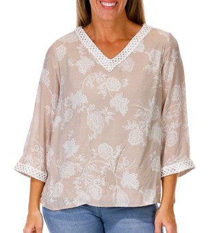 Thumbnail 1: HARPER 241 Petite 3/4 Sleeve V Neck Floral Top 