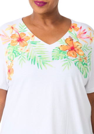 Thumbnail 2: Coral Bay Plus Short Sleeve Tropical Floral V-Neck Top 
