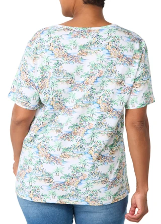 Thumbnail 2: Coral Bay Plus Short Sleeve Lemon Scenic Henley Top 