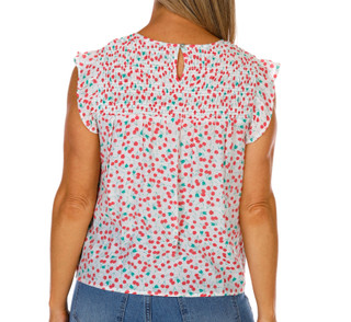 Thumbnail 2: Nanette Lepore Women's Smocked Cherry Print Flutter Sleeve Top 