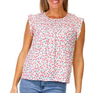 Thumbnail 1: Nanette Lepore Women's Smocked Cherry Print Flutter Sleeve Top 