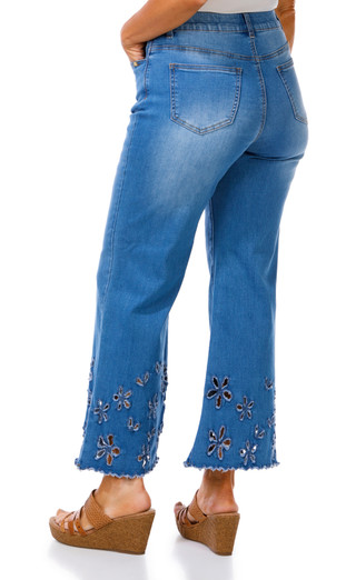 Thumbnail 6: Stella Parker Women's Embroidered Hem Stretch Wide Leg Jeans 