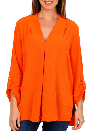 Thumbnail 1: Floral & Ivy Women's 3/4 Sleeve Jacquard V-Neck Airflow Top 