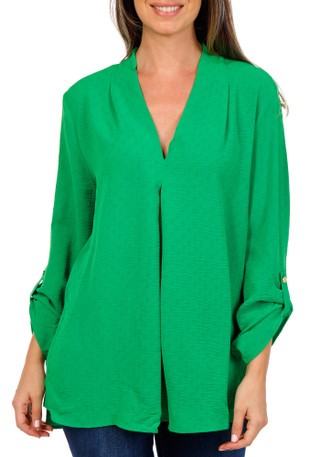Thumbnail 1: Floral & Ivy Women's 3/4 Sleeve Jacquard V-Neck Airflow Top 