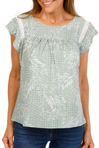 Thumbnail 2: Joie De Vivre Women's Flutter Sleeve Print Top 