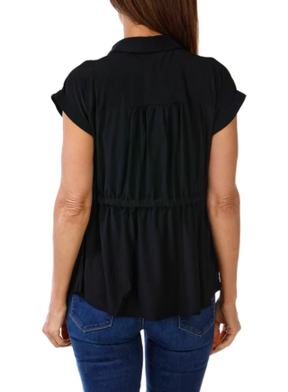 Thumbnail 2: SHOL Women's Cap Sleeve Drawstring Button Up Top 