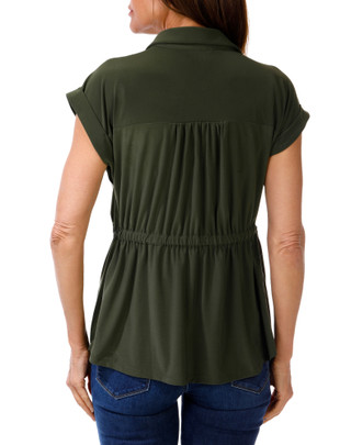 Thumbnail 2: SHOL Women's Cap Sleeve Drawstring Button Up Top 