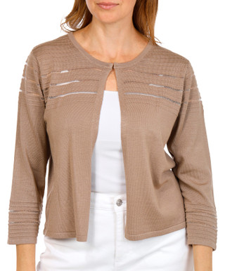 Thumbnail 2: Nina Leonard Women's 3/4 Sleeve Hook Neck Ribbed Bolero 