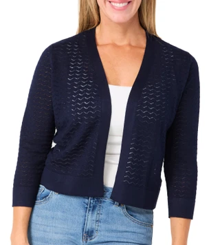 Thumbnail 1: Nina Leonard Women's 3/4 Sleeve Solid Chevron Bolero 
