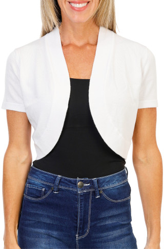 Thumbnail 1: Nina Leonard Women's Short Sleeve Solid Classic Knit Bolero 