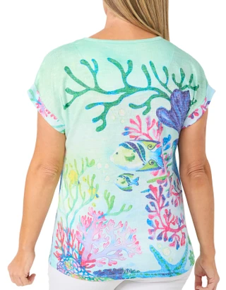 Thumbnail 2: ART & SOL Women's Short Sleeve Tropical Print Top 