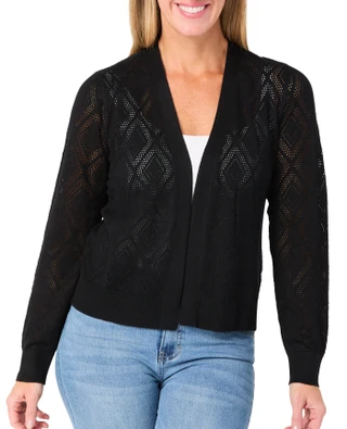 Thumbnail 1: Kathy Ireland Women's Long Sleeve Solid Pointelle Shrug 