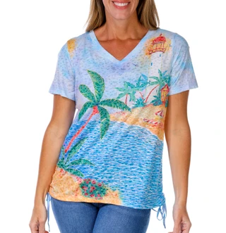 Thumbnail 1: ART & SOL Art & Sol Women's Short Sleeve Ruched Side Print Top 