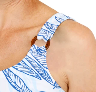 Thumbnail 3: Southern Tide Women's Blue Palms One Shoulder Bikini Top 