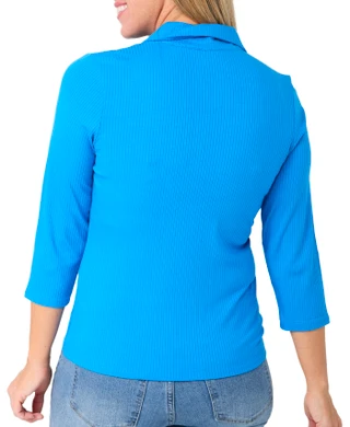 Thumbnail 3: Cyrus Women's 3/4 Sleeve Solid Ribbed Button Down Top 