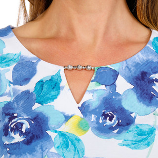 Thumbnail 6: Alfred Dunner Petite Short Sleeve Striped Floral Split Neck Tee 