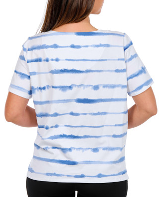 Thumbnail 2: Alfred Dunner Petite Short Sleeve Striped Floral Split Neck Tee 