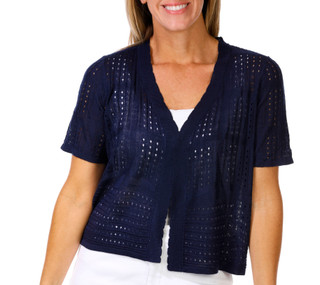 Thumbnail 1: Nina Leonard Women's Short Sleeve Open Crochet Bolero 
