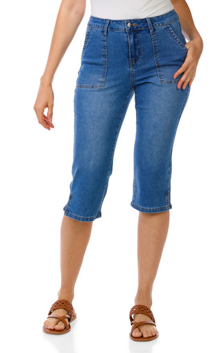 Thumbnail 1: Bleu Women's Petite Denim Capris  