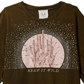 Thumbnail 3: Fantastic Fawn Women's Short Sleeve Cactus Rhinestone tee 
