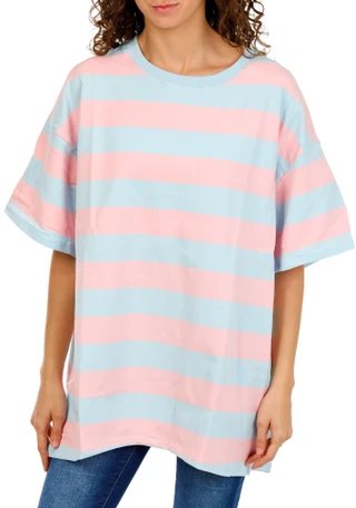 Thumbnail 1: Peach Love Women's Oversized Striped Tee 