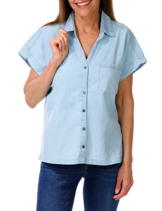 Thumbnail 1: Dash Women's Short Sleeve Solid Button Up Top 