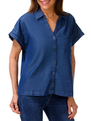 Thumbnail 1: Dash Women's Short Sleeve Solid Button Up Top 