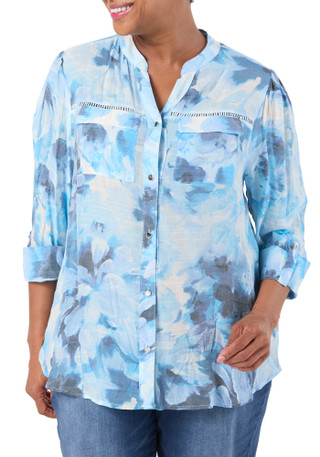 Thumbnail 1: Kate Park Women's Plus Floral Print Top  