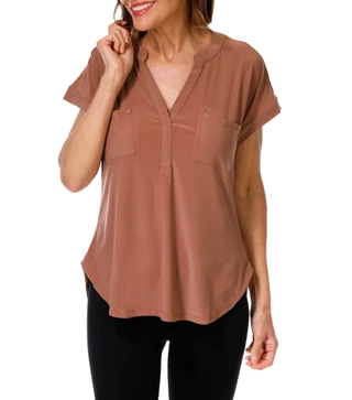 Thumbnail 1: Joie De Vivre Women's Comfort Stretch 2 Pocket Metal Studded Top 