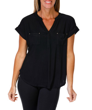 Thumbnail 1: Joie De Vivre Women's Comfort Stretch 2 Pocket Metal Studded Top 