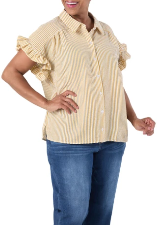 Thumbnail 1: Liv Women's Plus Stripe Print Button Down Top  