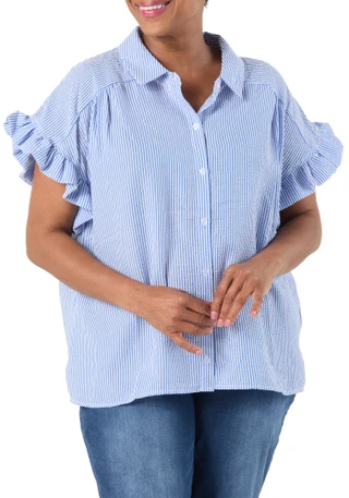 Thumbnail 1: Liv Women's Plus Stripe Print Button Down Top  