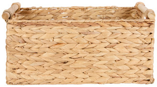 Thumbnail 4: Straw Studios Wendy Arrow Weave Wooden Handle Natural Shelf Basket 