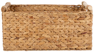Thumbnail 6: Straw Studios Wendy Arrow Weave Wooden Handle Natural Shelf Basket 