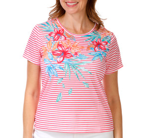 Thumbnail 1: Onque Petite Short Sleeve Stripe Floral Top 
