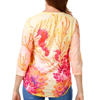 Thumbnail 3: ART & SOL Art & Sol Women's 3/4 Sleeve Henley Print Top 